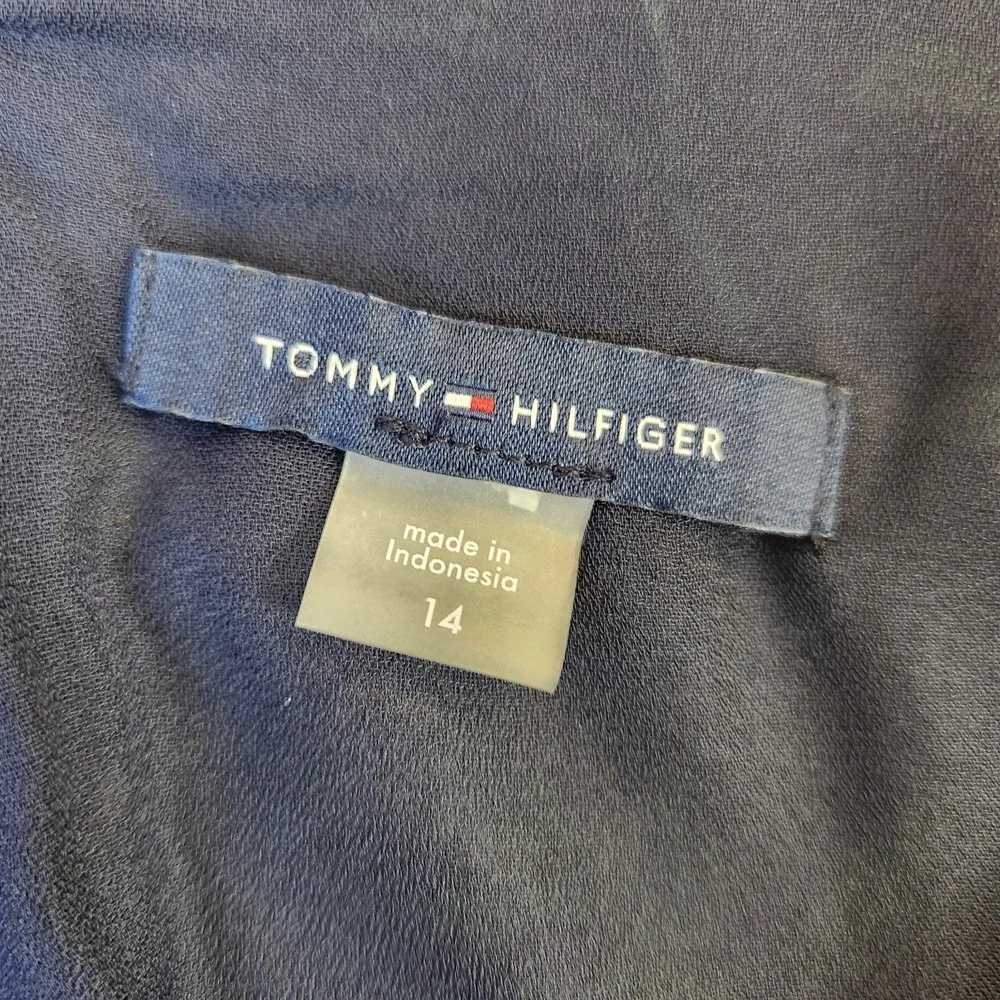 Tommy Hilfiger Women's Trapeze Dress Sz‎ 14 Navy Blue Floral Sleeveless Chiffon